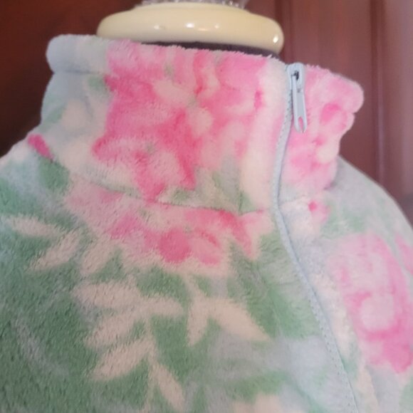 Floral Plush Zip-Up Robe Nightgown With Pockets By Miss Elaine - M - Picture 6 of 6